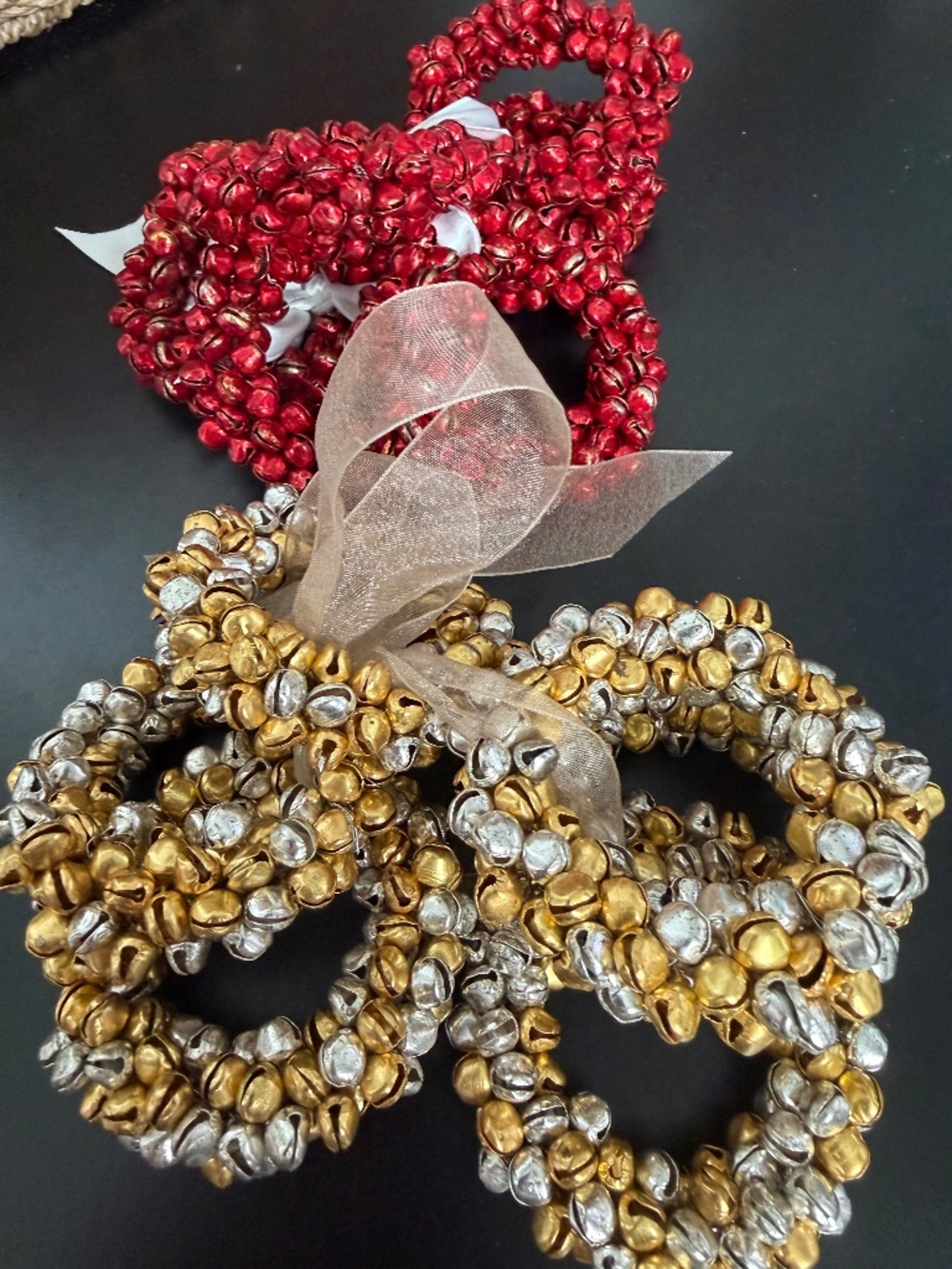 Two Sets of Bell Napkin Rings 6 Red & 6 Silver and Gold